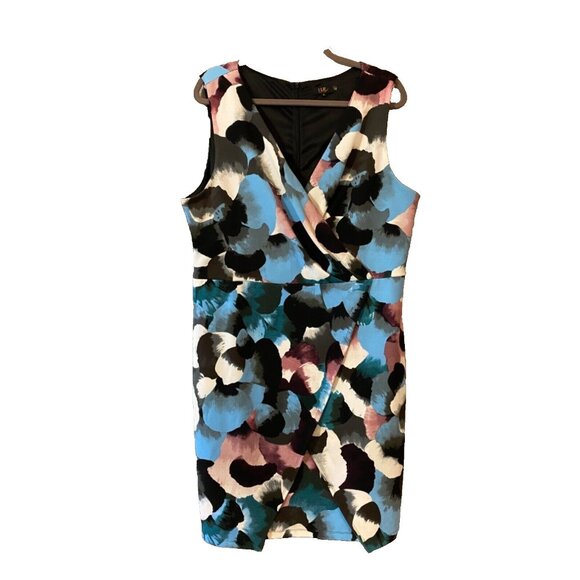 ILE New York Dress 16 Blue Plum Black White Stretch Sleeveless Washable Summer - Picture 2 of 7